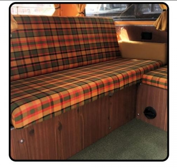Westfalia-Sitzbezug-T2-Camper-orange-gelb-kariert-Schlafbank